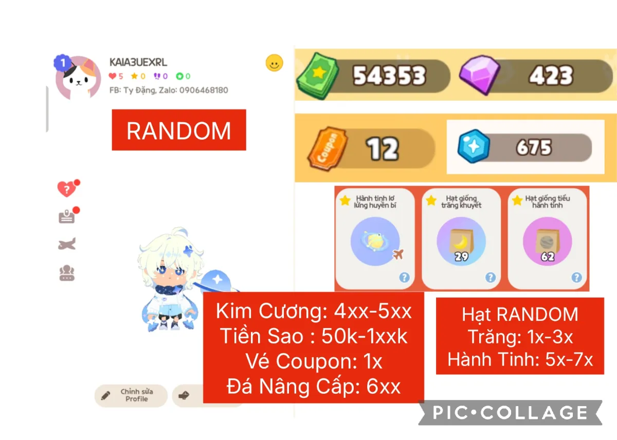 Tài khoản game: ⭐50K⭐ACC RANDOM HÀNH TINH LƠ LỬNG, CÒN 2XX KC TÂN THỦ