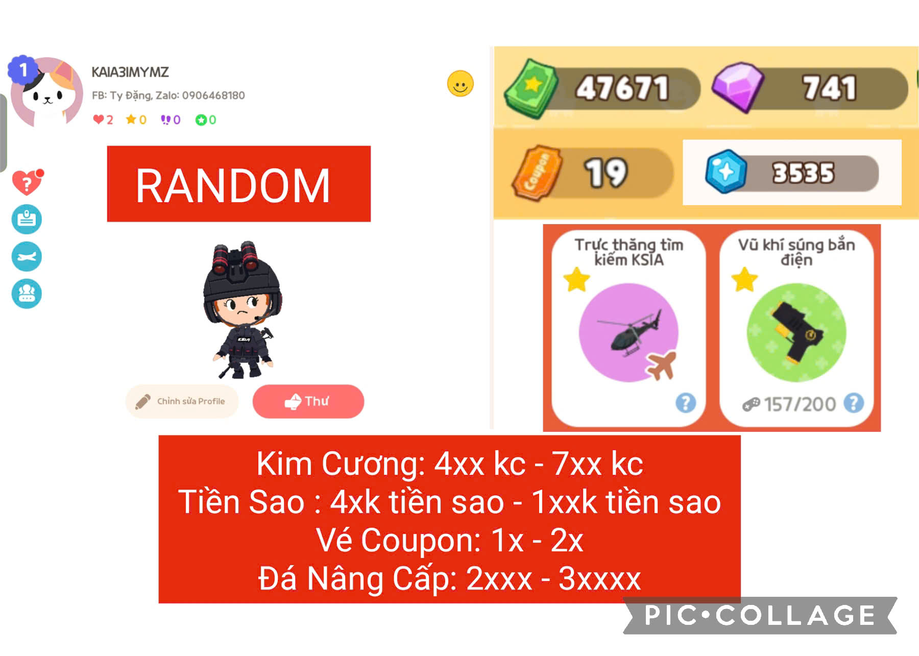 Tài khoản game: ⭐50K⭐ACC RANDOM TRỰC THĂNG KSIA, CÒN 2XX KC TÂN THỦ